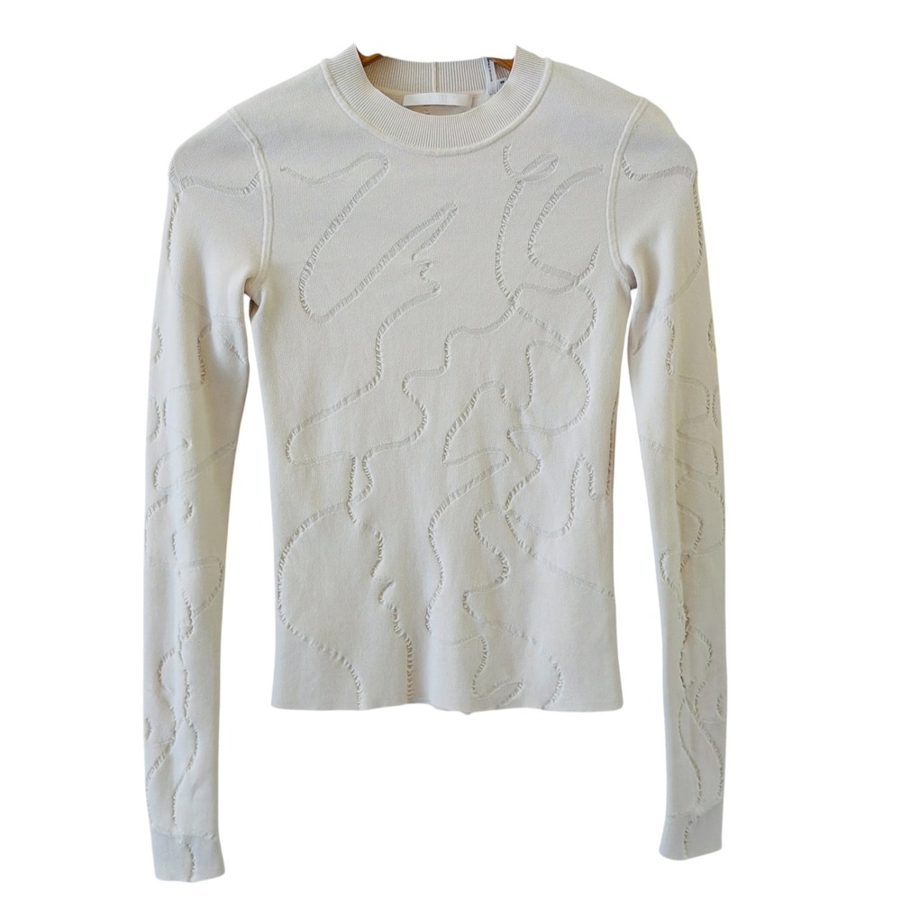 Helmut Lang Textured Tee Top Womens XS Cream Abstract Y2K Knit Modernist